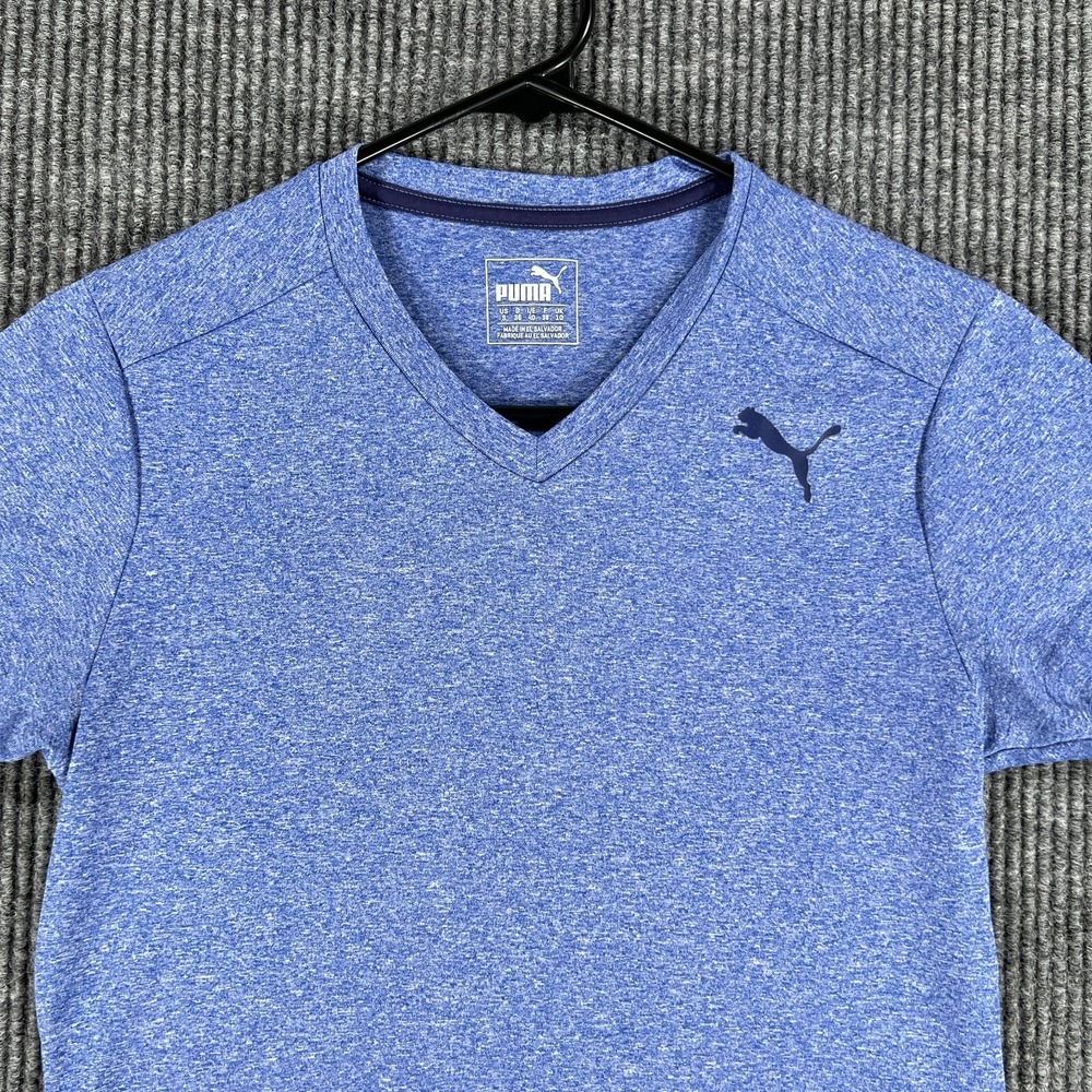 PUMA Shirt Womens Small Blue Short Sleeve V Neck Active Workout Outdoor Gym